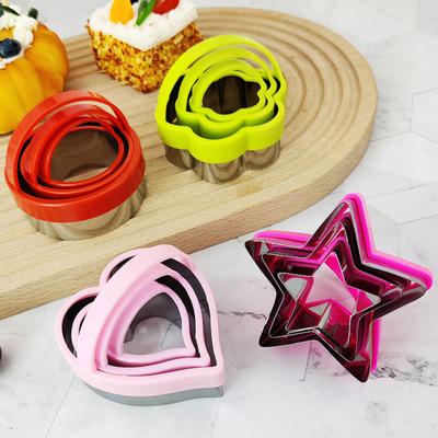 3Pcs Stainless Steel Cookie Cutter with Handles Heart Star Plum Blossom Circle Shapes DIY Baking Molds for Fondant Cookies Cake Decorating Tools