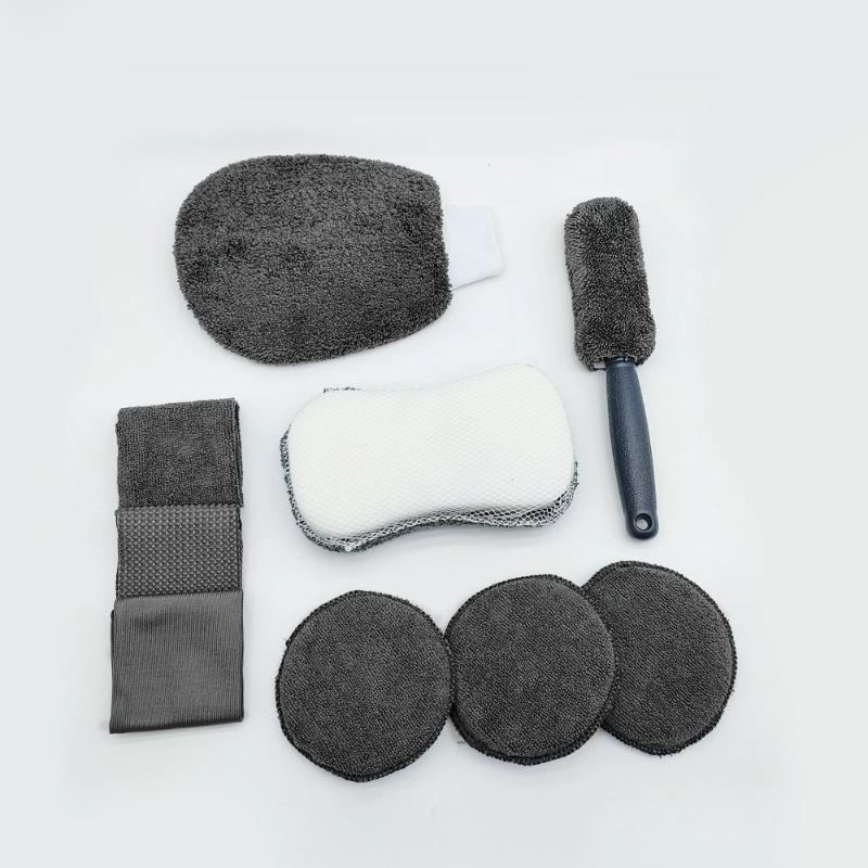 Kit de 9 piezas para limpieza de coche, guantes de lavado, esponjas y paños de microfibra