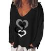 Women S V Neck Long Sleeve Heart Print Loose T Shirt
