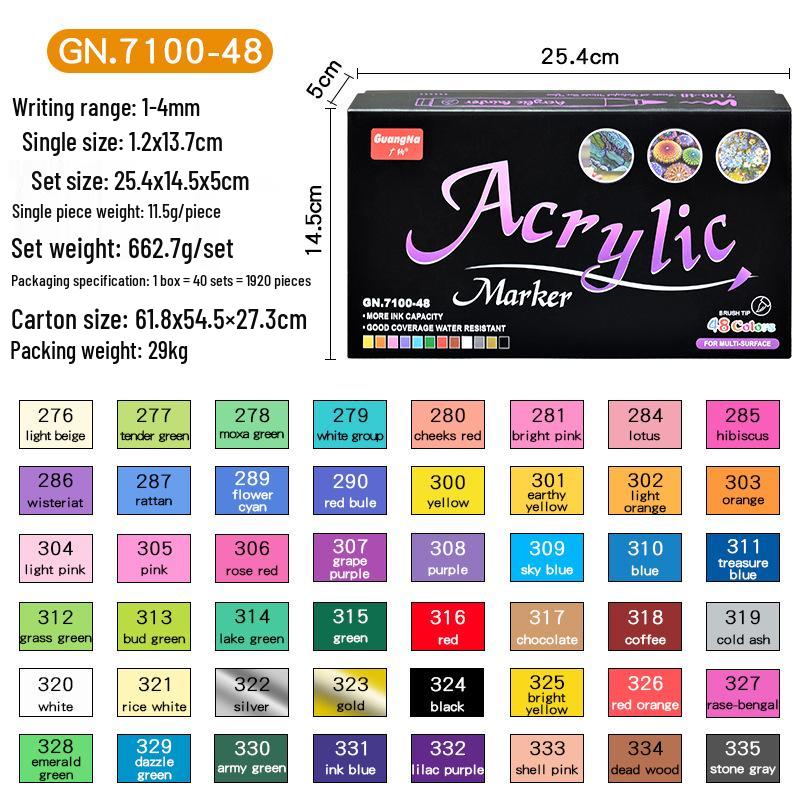 Guan Na 7100 Water-Based Acrylic Marker Set - 36 Color Soft Tip for Stone & Doodle Painting