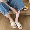 2025 summer new soft leather French round head sandals British style soft bottom flat bottom buckle simple sandals