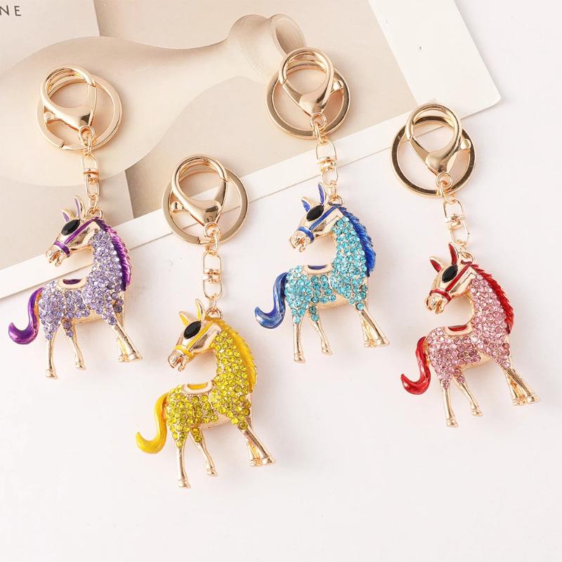 Fashion Metal Rhinestone Pony Keychain Pendant For Women Men Zodiac Horse Car Keyring Backpack Decoration Jewelry New Year Gift