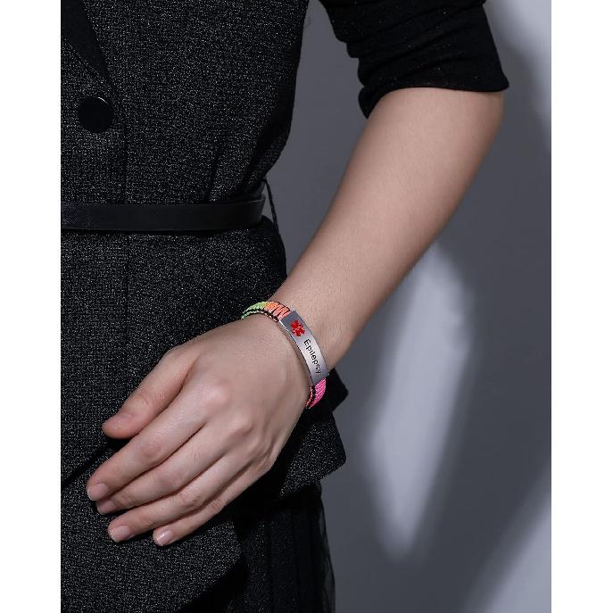 Medical Alert Bracelet for Women | T1D T2D Diabetes Epilepsy Medical Alert ID Emergency Bracelet for Girls & Boys | Handmade Nylon Rope Braided