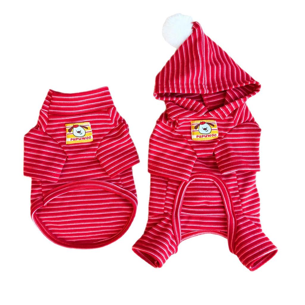 Pet Autumn and Winter Jumpsuit Striped Base Shirt Cat Warm Hooded Home Pajamas Puppy Clothes for Small Dogs