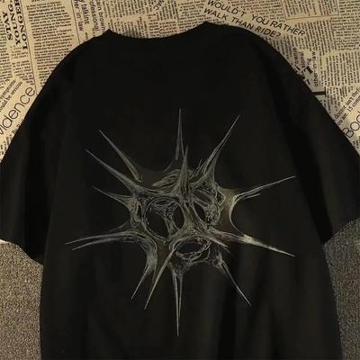 Y2K American Retro High Street Irregular Spherical Print Graphic Cotton T-shirt Unisex and Women Summer Relaxation Couple Top