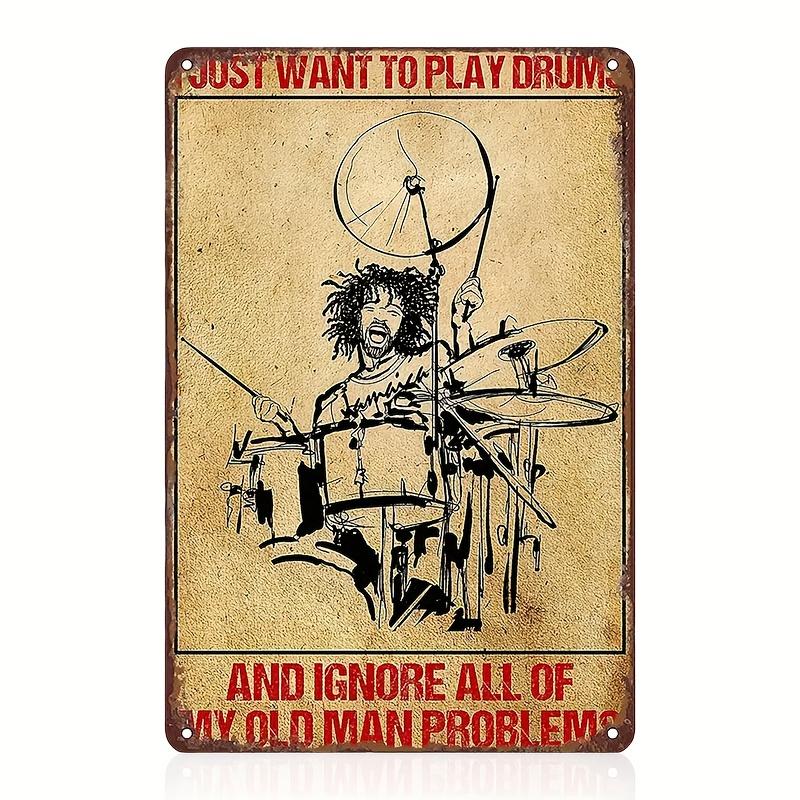 Vintage Schlagzeuger Anhänger Metall Blechposter Schlagzeug Metall Blechschild Poster Platte für Schlagzeuger Café Garage Fitnessstudio oder Boxclub Dekor
