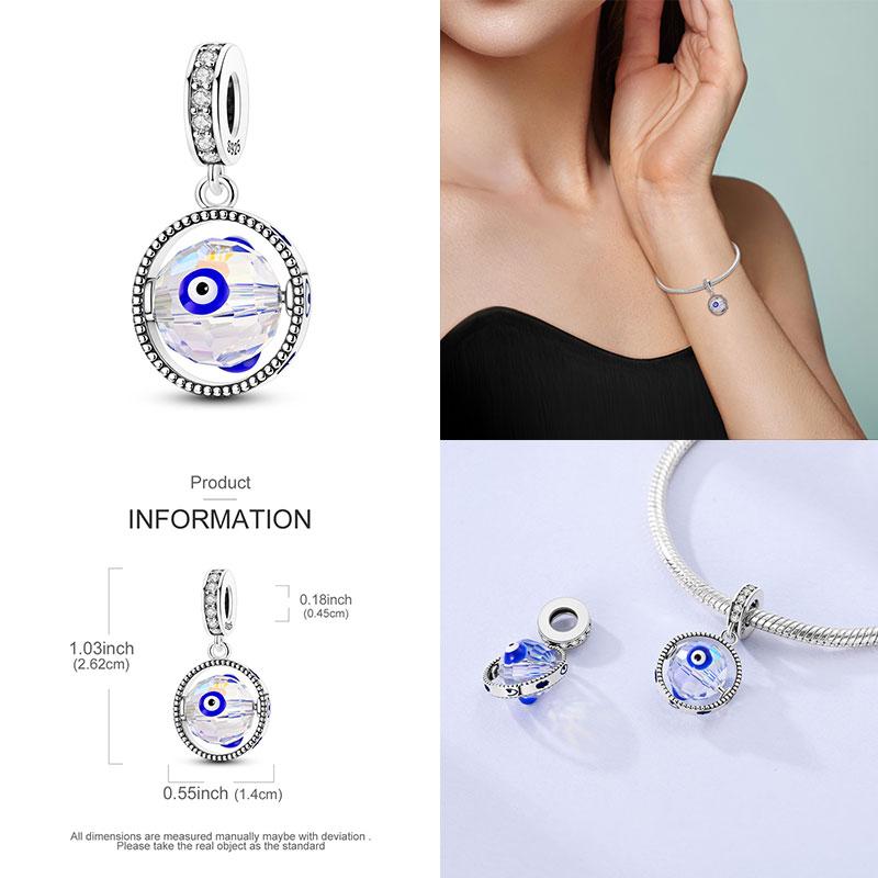 Original 100% Copper Blue Zircon Devil Eye Series Charms Fitoriginal Bracelet Diy Jewelry Making Women Gift