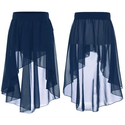 Gonna avvolgente per balletto alto-basso per ragazze Costume da performance per pratica in studio di tutù asimmetrico in chiffon trasparente elastico con immersione laterale