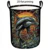 1pc Laundry Basket, Cool Artistic Dolphin Pattern Dirty Clothes Hamper, Collapsible Storage Organizer with Handles, Casual Aesthetic Style for Bedroom