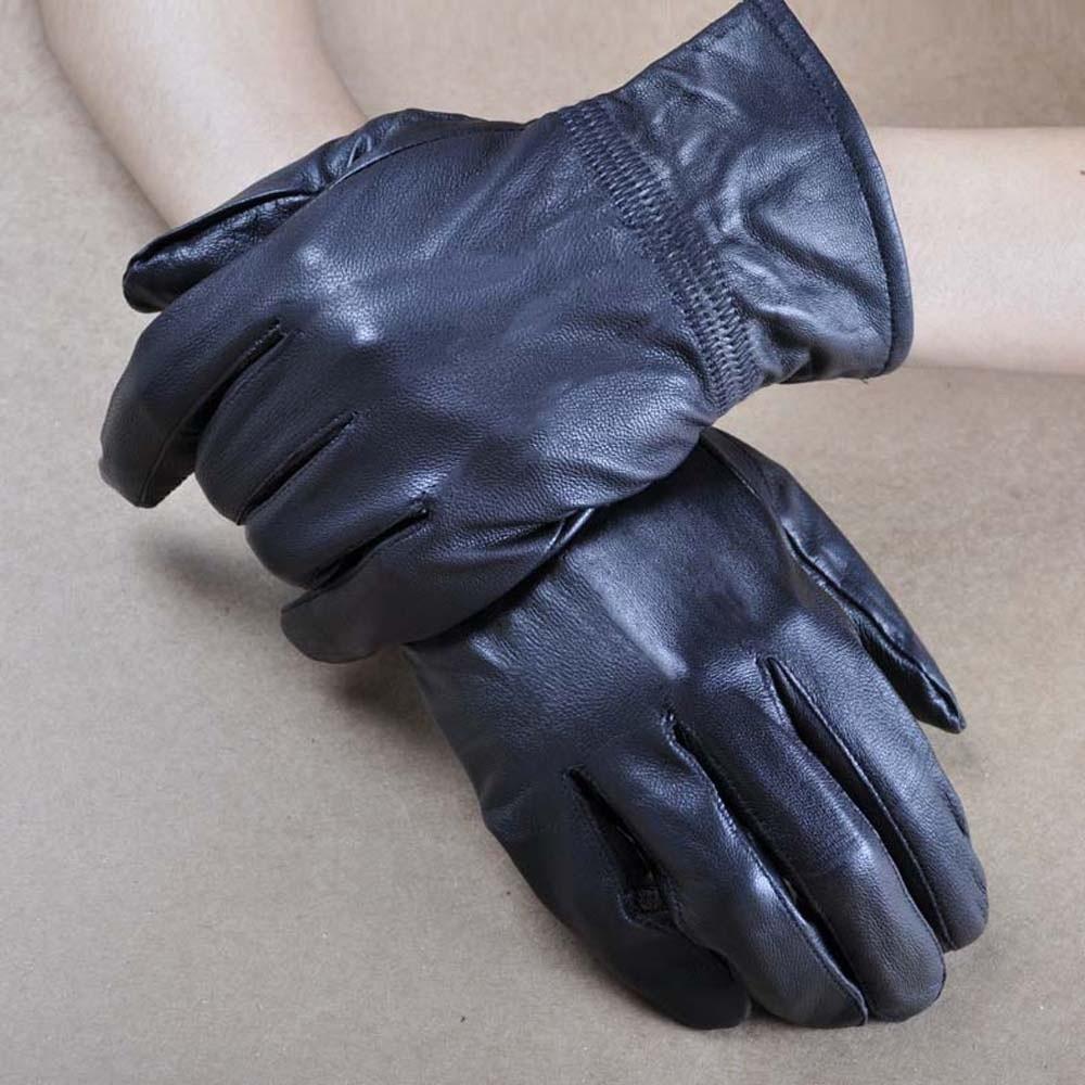 1pair Waterproof Black Thickened Gloves Solid Color Windproof Mittens PU Anti-cold Gloves  Driving