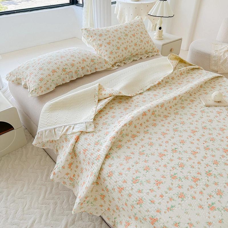 Cotton Quilted Bedspread Set 3 Pieces With Lace Trim Pure Cotton Washed Bed Sheet And Two Pillowcases Soft Breathable Durable Bedding Set