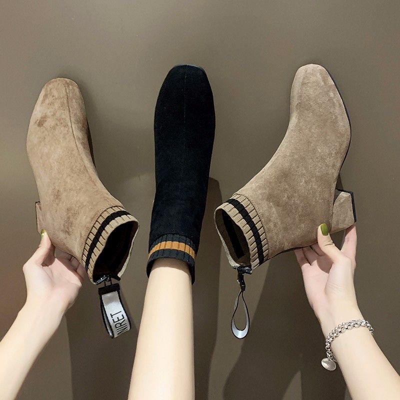 Small short boots women's 2025 new autumn versatile large size Korean version retro simple thick heel high heel Internet celebrity thin boots tide