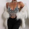 Women Acrylic Crystal Tassels Body Chain Sparkling Body Jewelry Backless Crop Tanks Top for Music Festival Party Outfit