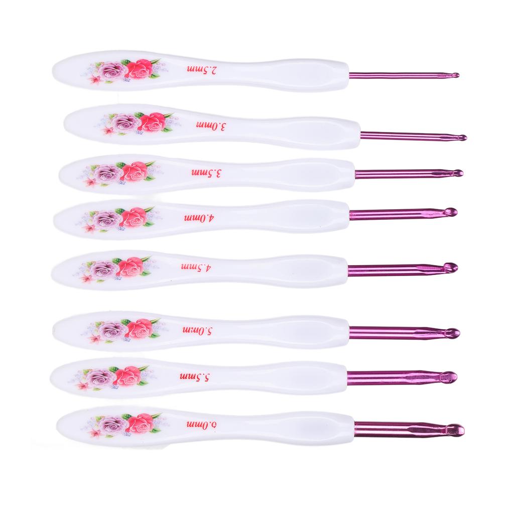 8pcs Crochet Hooks Curved Soft Handle Comfortable Portable Knitting Tool for Weaving EnthusiastPink