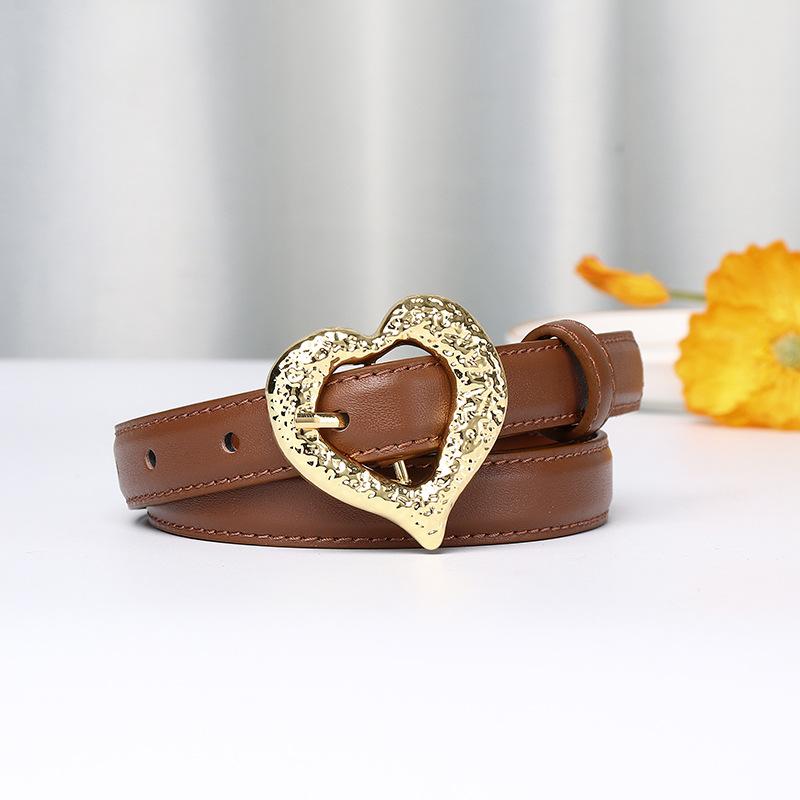 New First-Layer Cowhide Women'S Belt Women'S Genuine Leather Personalized Trend Heart-Shaped Pin Buckle Niche Fashion Decorative Thin Belt