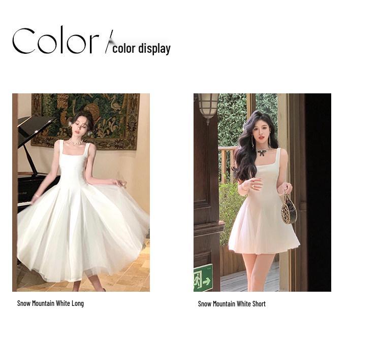 One Moment Waltz White Spaghetti Strap Dress - Women's Mesh Puffy Fairy Long Dress