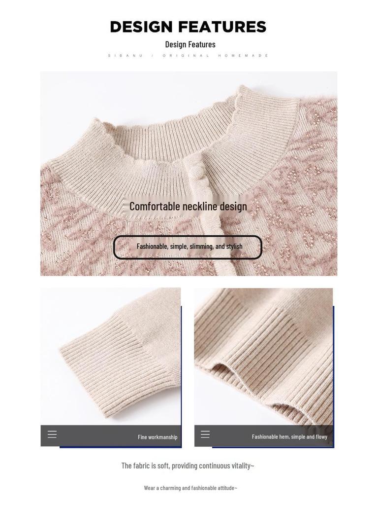 Mom's Autumn/Winter Fleece Sweater: Semi-High Neck, Thickened One-Piece Top for Middle-Aged & Elderly Women