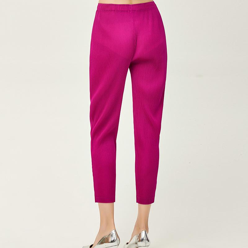 Women's Summer High Waist Vertical Stripe Pleated Cigarette Pants - Slimming Tapered Cropped Design