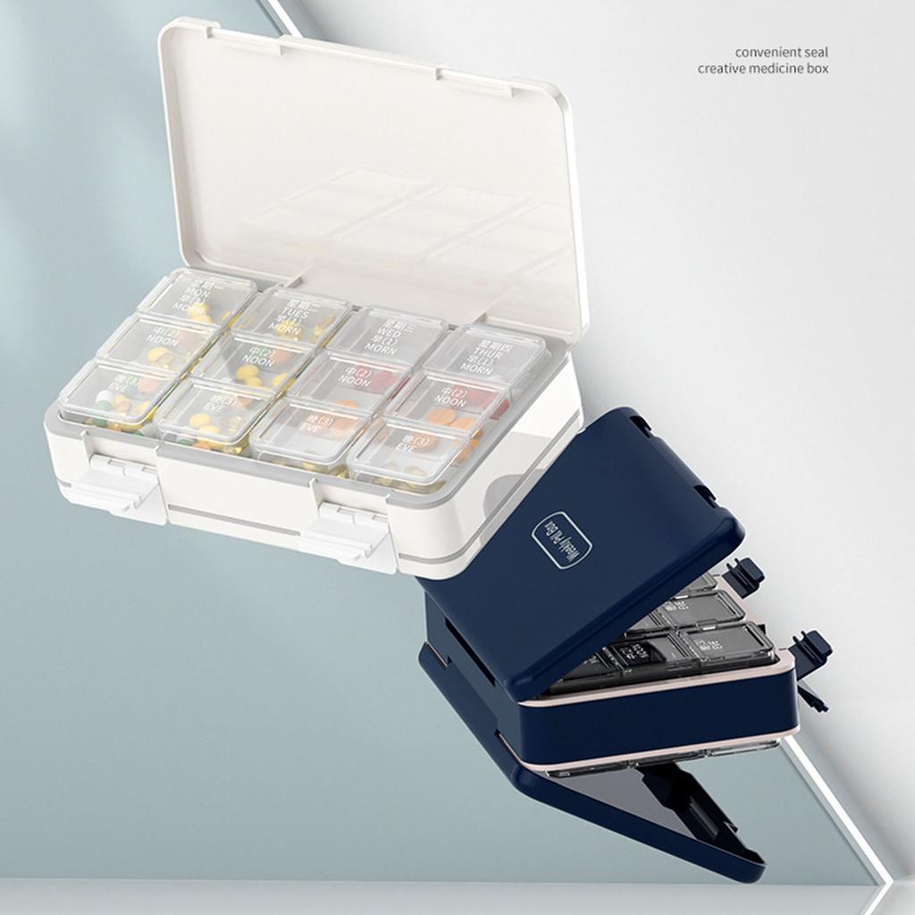 Weekly Medicine Organizer Plastic Large Capacity Portable 7 Day Medicine Case for Home Travel Blue