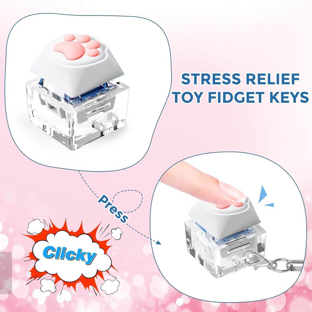 Keyboard Fidget Keychain Keyboard Stress Relief DIY Fidget Button Keycap Finger Clicker Cat's Paw Toy Cool Gifts Finger Keyboard