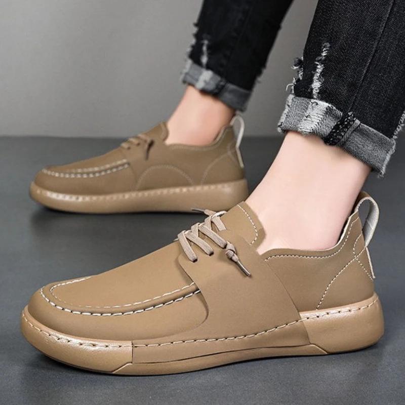 Round Toe Lace Up Loafers Soft Leather Shoes for Men Summer Sale Designer Adults Classic Original Social On Pu Man Casual Shoe