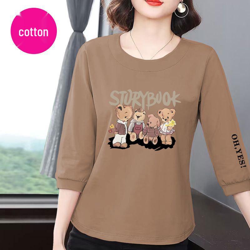 

Premium Cotton Seven-Sleeve Women s T-Shirt - Summer 2025 Korean Casual Loose Fit, Slimming Belly Coverage, Versatile Top L (100-110 lbs)