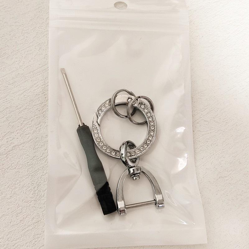 Rhinestone Circle Car Keychain with Gold Edge, Rope, Metal Keyring Pendant for Hyundai – Waist Hanging Household Hardware Buckle