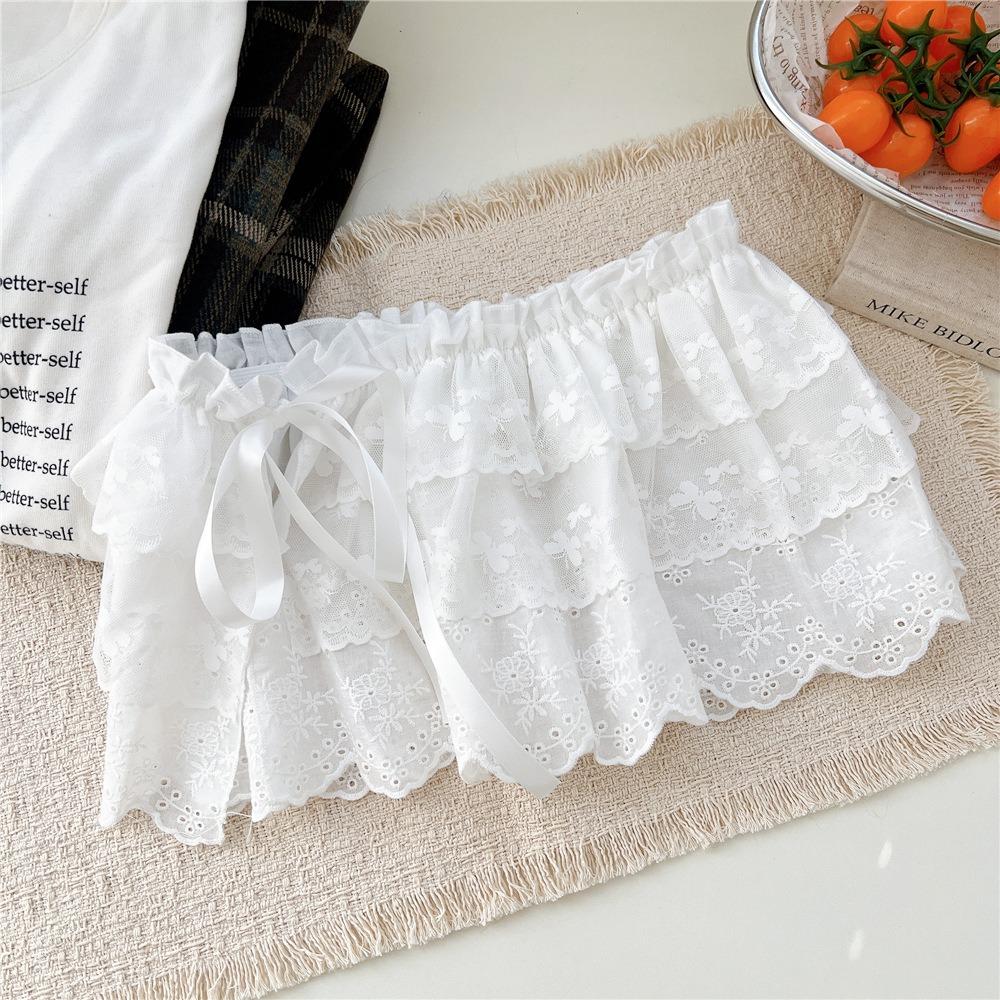 Ballett Stil Weiß Spitze Furz Vorhang Balletcore Rüsche Kurze Röcke Elegant Po Vorhang Damen