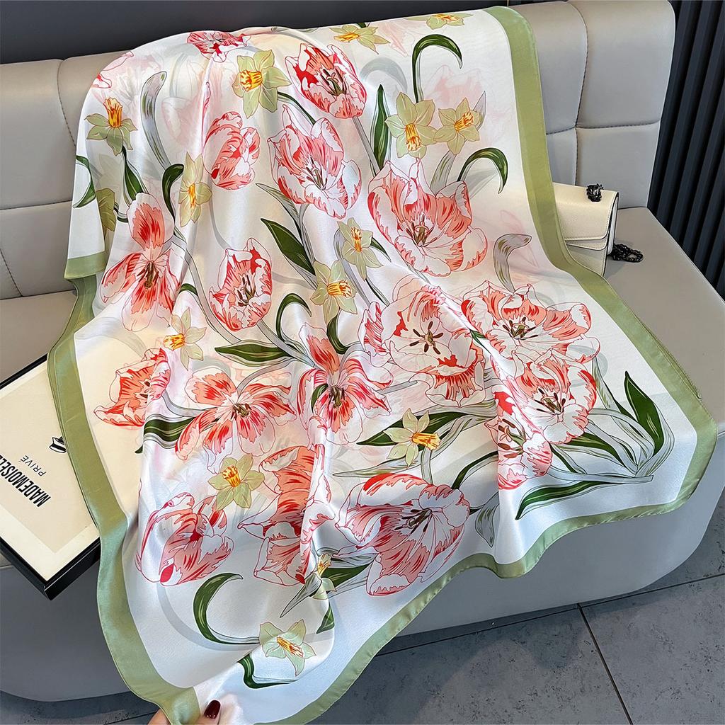 Spring Summer Autumn Satin Beach Scarf Sun Protection Large Shawl Women Elegant Versatile Poncho Thin Light Scarves Wrap Bandana