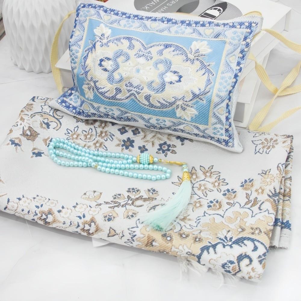 

Портативний складаний килимок для молитви, нековзкий, миючий, покривало для поклоніння з чотками та сумкою для зберігання, м який килим для Рамадану синій