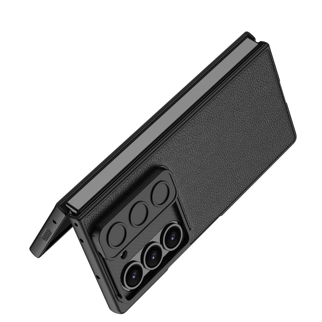 Luxury PU Leather Hard PC Shockproof Phone Cover for Samsung Galaxy Z Fold 6 5 4 Case with Screen Protector Camera Protection
