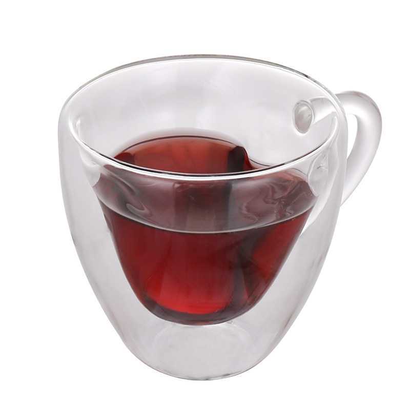 180/240ML Double Wall Glass Heart Shaped Double Bottom Glass Cup With Handle Coffee Mug Tea Mug