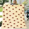 1pc Extra Large Flannel Plush Throw Blanket Beige And Red Star Pattern, with Brown Beige Red Stars Ultrasoft Allseason Luxury Bedspread for Sofa, Bed,