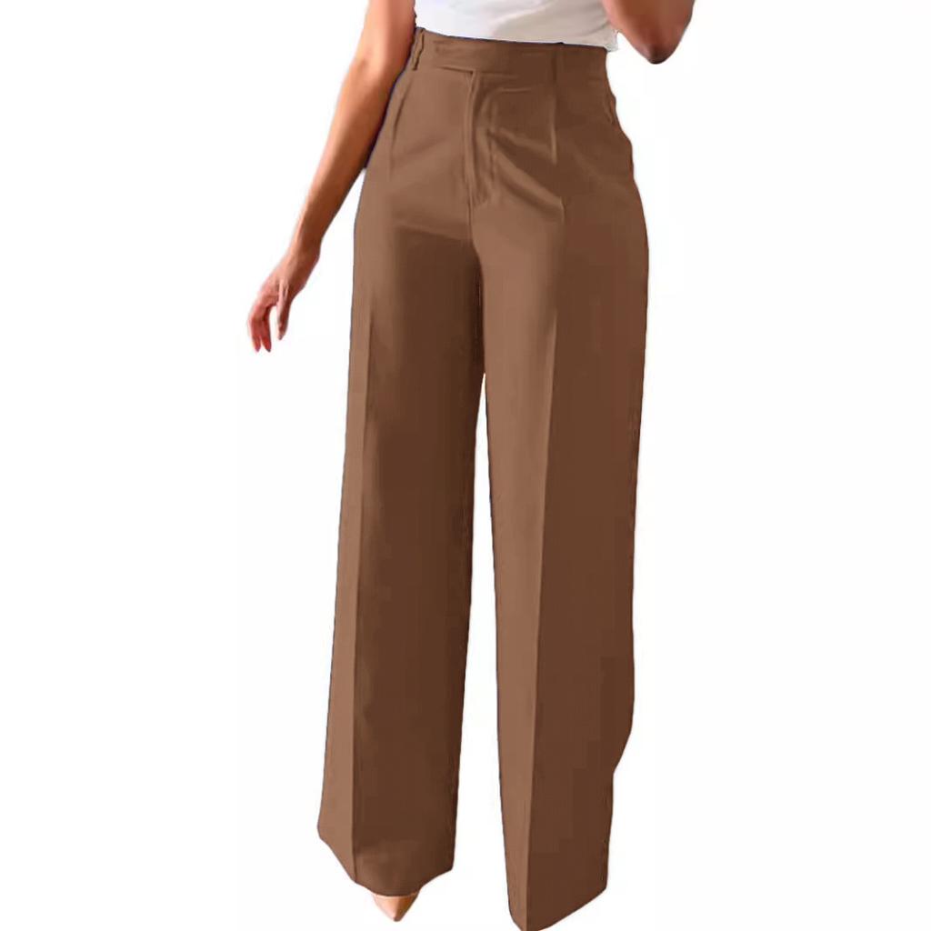 Women High Waist Straight Leg Long Commute Casual Formal Suit Pants