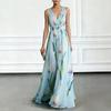 Maxi Abito da Donna Scollo a V Senza Maniche Linea ad A Vita Alta Fresco Stampa Floreale Abito in Chiffon per Estate Vacanza al Mare