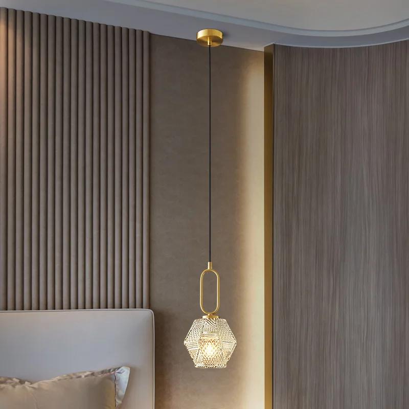 E14 All Copper Light Luxury Bedside Chandelier Bedroom Modern Minimalist Nordic Creative Chandelier Living Room Ceiling Lamp