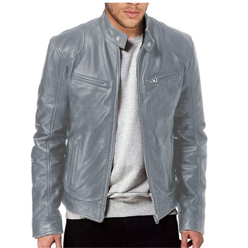 Mens Leather Jacket Mens Youth Standing Collar Punk Men's Biker Leather Jacket With Logo