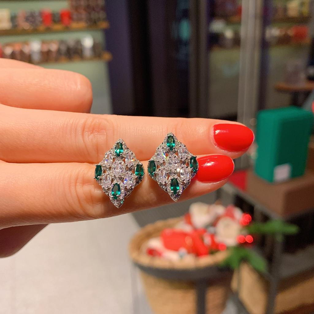 High Carbon Three Piece Set Tiktok Live Broadcast Color Zirconium Matching Fashion Earrings Pendant Ring Emerald Zircon Necklace