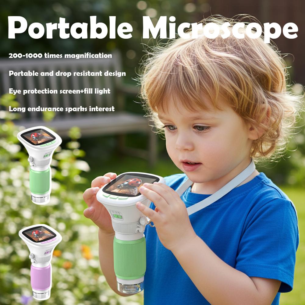 Children's Handheld Microscope With Rotating Focus 2 Inch Screen 1000x Zoom Mini Handheld Microscope Camera For Outdoor Science