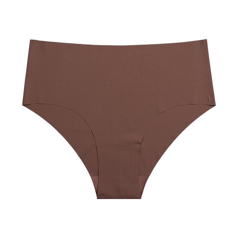 

European and American seamless ice silk underwear women s one-piece large-size mid-waist pure cotton crotch breathable invisible briefs XL колір темно кави