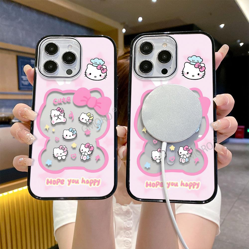 Fun Hello Kitty Magnetic Magsafe Apple 17 Mobile Phone Case iPhone15promax Transparent 14 Anti-drop Case