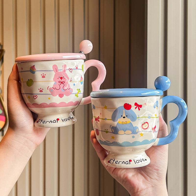 Dárkový hrnek na kávu s kresleným štěnětem, dívčí hrnek na pití vysoké hodnoty, pár, dárková krabička na festival Qixi
