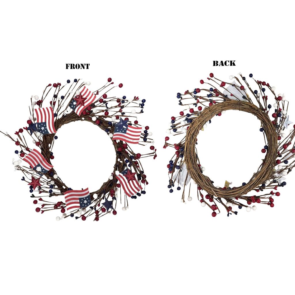 40cm Patriotische Kranzdekoration mit künstlichen Beeren und kleinen Flaggenakzenten für saisonale Wanddekoration zu Hause oder als Türschmuck