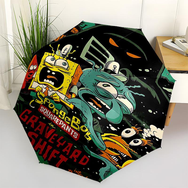 

1pc SpongeBob SquarePants Graveyard Shift Outdoor Umbrella - Automatic Opening/Closing, Portable 3-Fold Design with 8-Rib Iron Frame - Perfect Gift fo