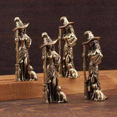 1Pcs Retro Beautiful Wizard Characters Figurines Brass Magic Witch Small Statue Desktop Decoration Crafts Home Ornament
