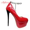 Fashion Hot Sale 16.5cm Super High Thin Heels Pumps Women Party Disco Dance 5.5cm Platform Metal Chain Big Size 48 49 50