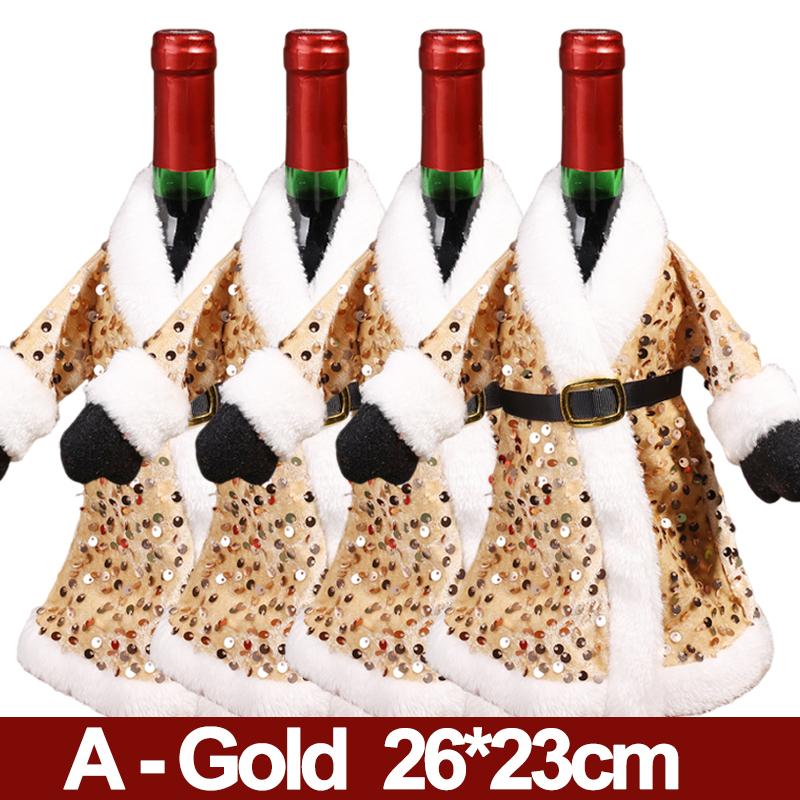 Christmas Wine Bottle Cover Plush Sequins Dress Wine Bottle Bag Clothes Bottles Bags Dinner Table Decor New Year Party Supplies