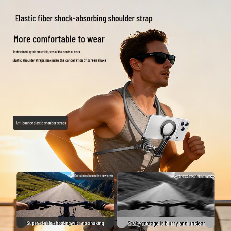Magnetic Quick-Release Mobile Phone Neck Strap Holder for Cycling, Fishing, Running, and First-Person Vlog Chest Mounting.