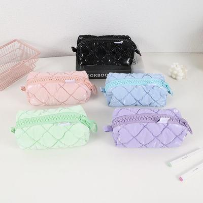 High-appearance-level Girlish Heart Candy-colored Large-zipper Pencil Case Soft Student Stationery Storage Bag Cream Down Fabric Bag