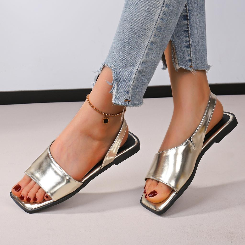 Fashion Women Leather Sandals Square Toe Flats Sheepskin Concise Sandals Ladies Fashion Casual Summer Shoes Women Sandalias De Mujer